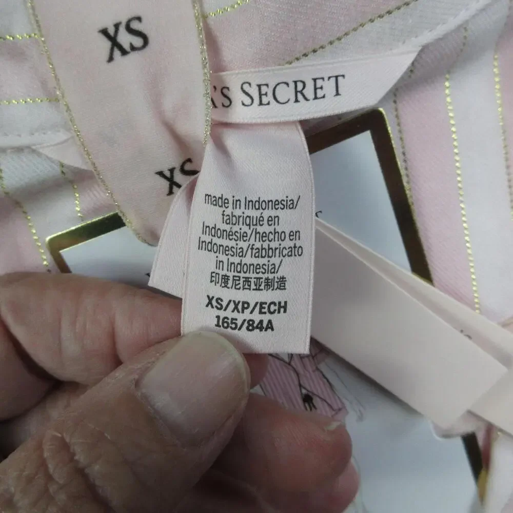 Victoria's Secret Pajama Set Womens XS Pink Striped Flannel Short Sleeve NWT